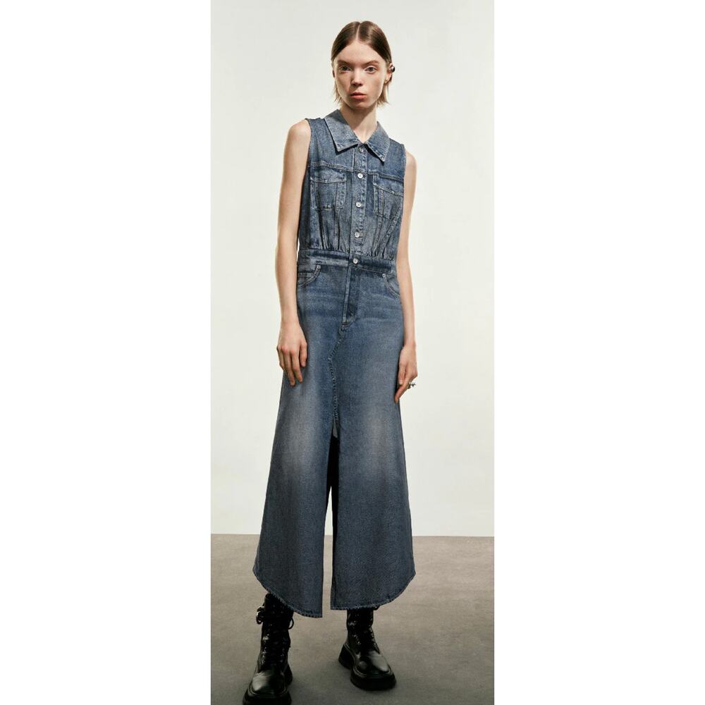 Urban Revivo Split Hem Sleeveless Denim Dress Blue Womens 8 New Jean